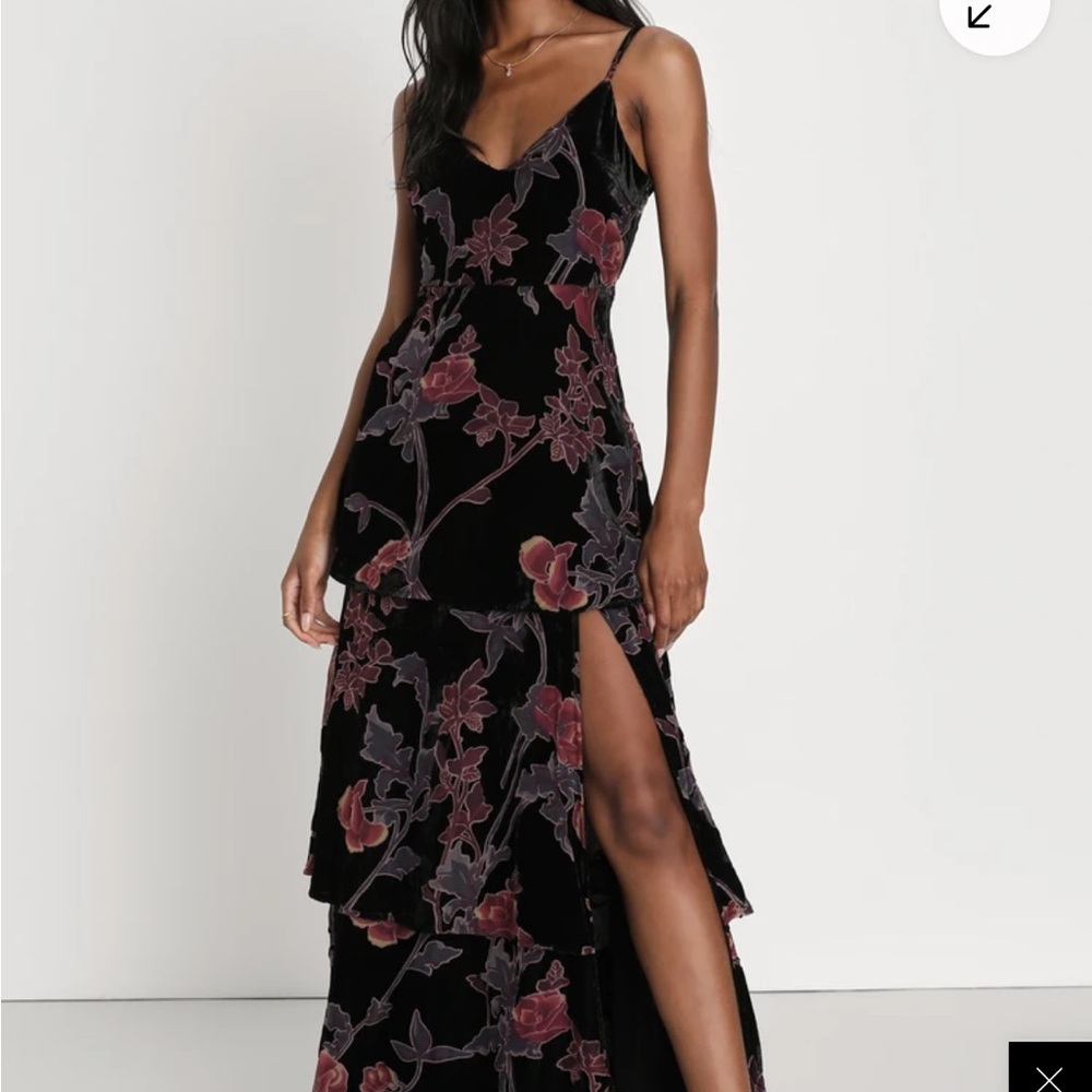 Lulu's Black and Red Floral High Low Dress